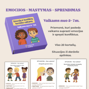 Emocijų ir konfliktų sprendimų kortelės vaikams. Rekomenduojama vaikams 5-7 m.