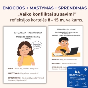 24 Kortelių Rinkinys „Vaiko Konfliktai Su Savimi“. Skirta – Mokyklinio Amžiaus Vaikams.