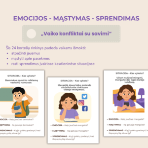 24 Kortelių Rinkinys „Vaiko Konfliktai Su Savimi“. Skirta – Mokyklinio Amžiaus Vaikams.