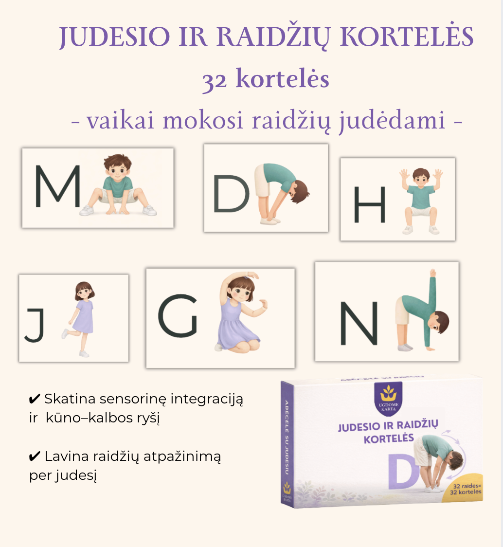 Judesio ir raidžių - 32 kortelės.