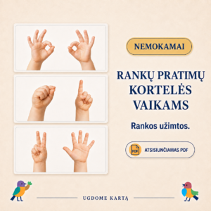 Dovana - 3 pirštukų mankštos pavyzdinės kortelės.