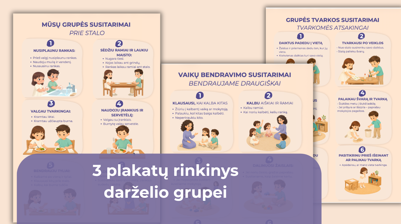 3 plakatų rinkinys darželio grupei.