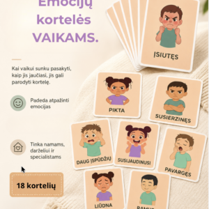 Emocijų kortelės vaikams.