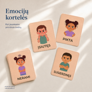 Emocijų kortelės vaikams.