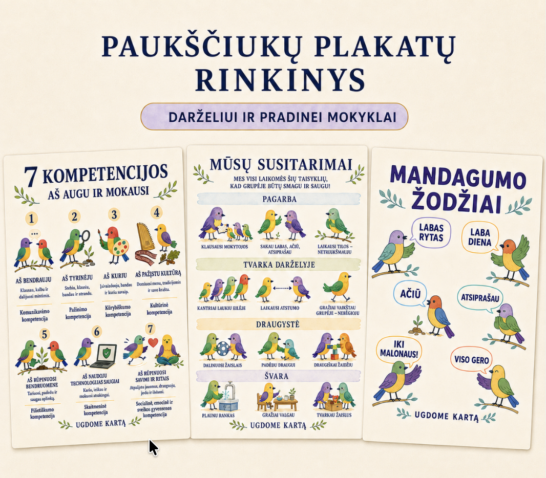 Mūsų susitarimai ir mandagumo žodžiai - 3 plakatų rinkinys. Spausdintinas variantas.